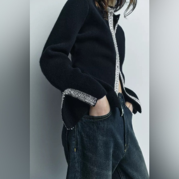 NWT Zara Jacket | ZARA 100% WOOL BEADED CARDIGAN/ JACKET (Size: M) - Picture 9 of 16